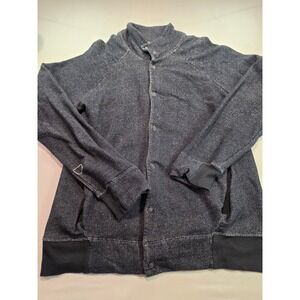 Rogan Mens Blue Speckled Button Front Sweatshirt Jacket Made in USA Size M
